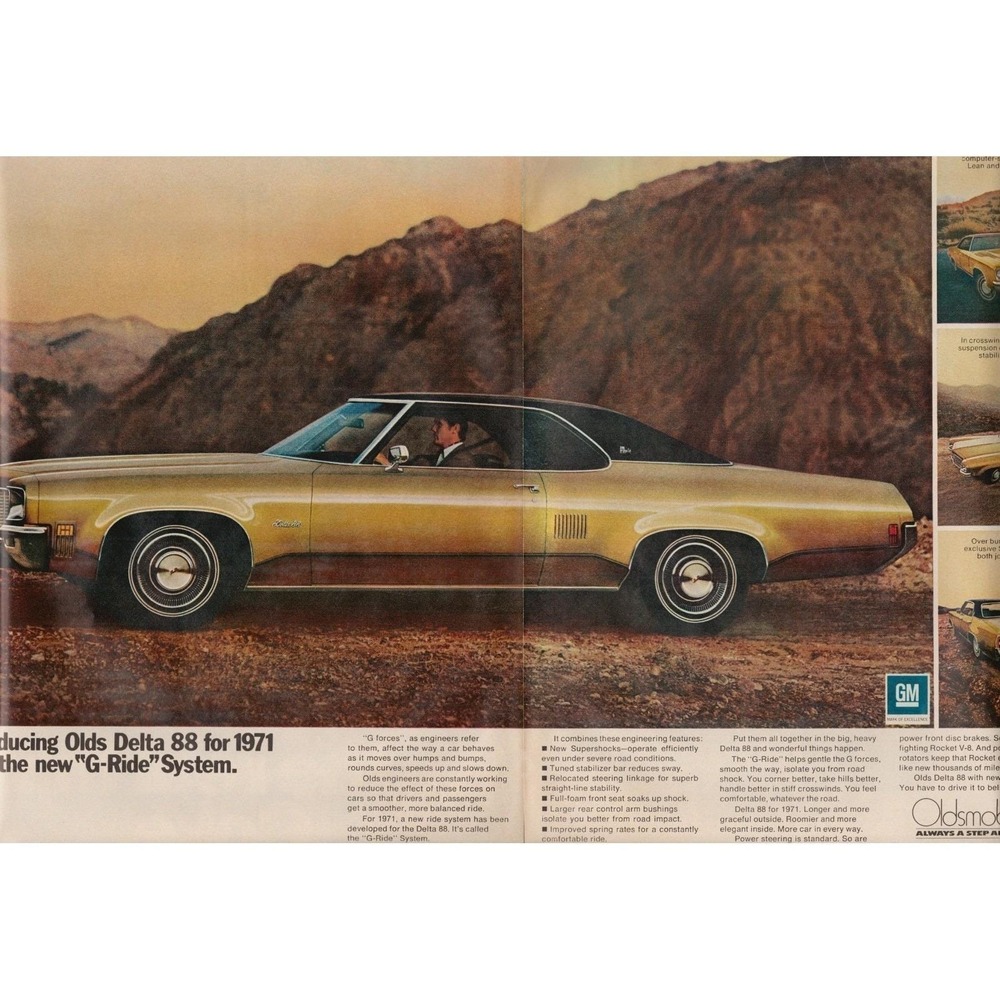 1971 New Oldsmobile Delta 88 G‎ Ride System Luxury Sedan Vintage Print Ad 1970